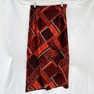 Brow, Tan and Orange Bandana Paisley Print Maxi Skirt